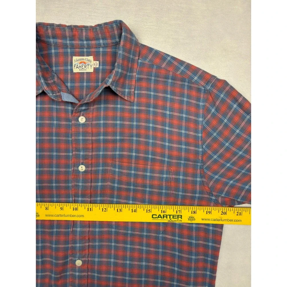 Faherty Brand Mens Small Red Blue Plaid Cotton Flannel Long Sleeve Button Shirt - Picture 4 of 8